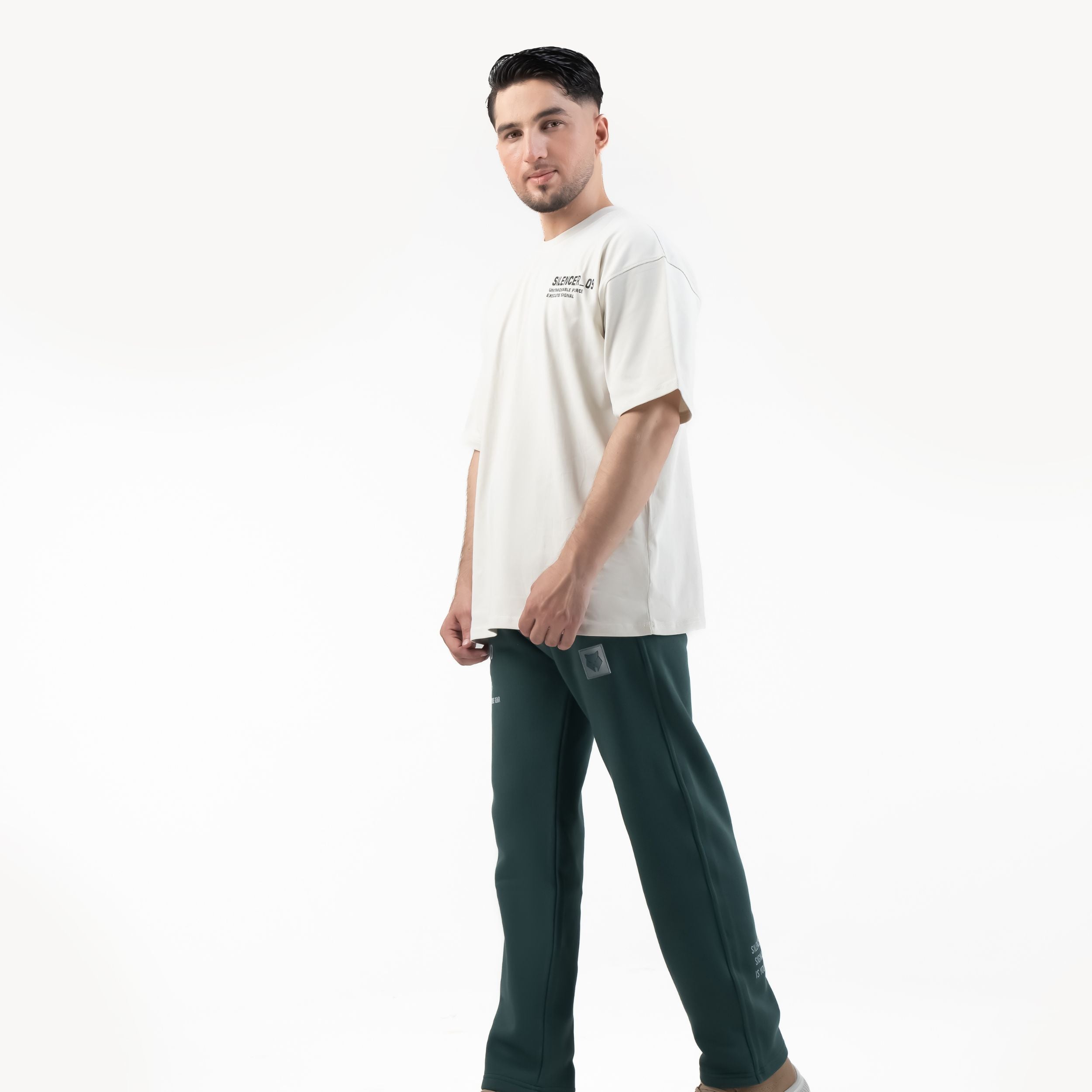 SILENCER 09 OVERSIZE TEE — TACTICAL BEIGE — angle 4 view, SILENCER 09 OVERSIZE TEE — TACTICAL BEIGE