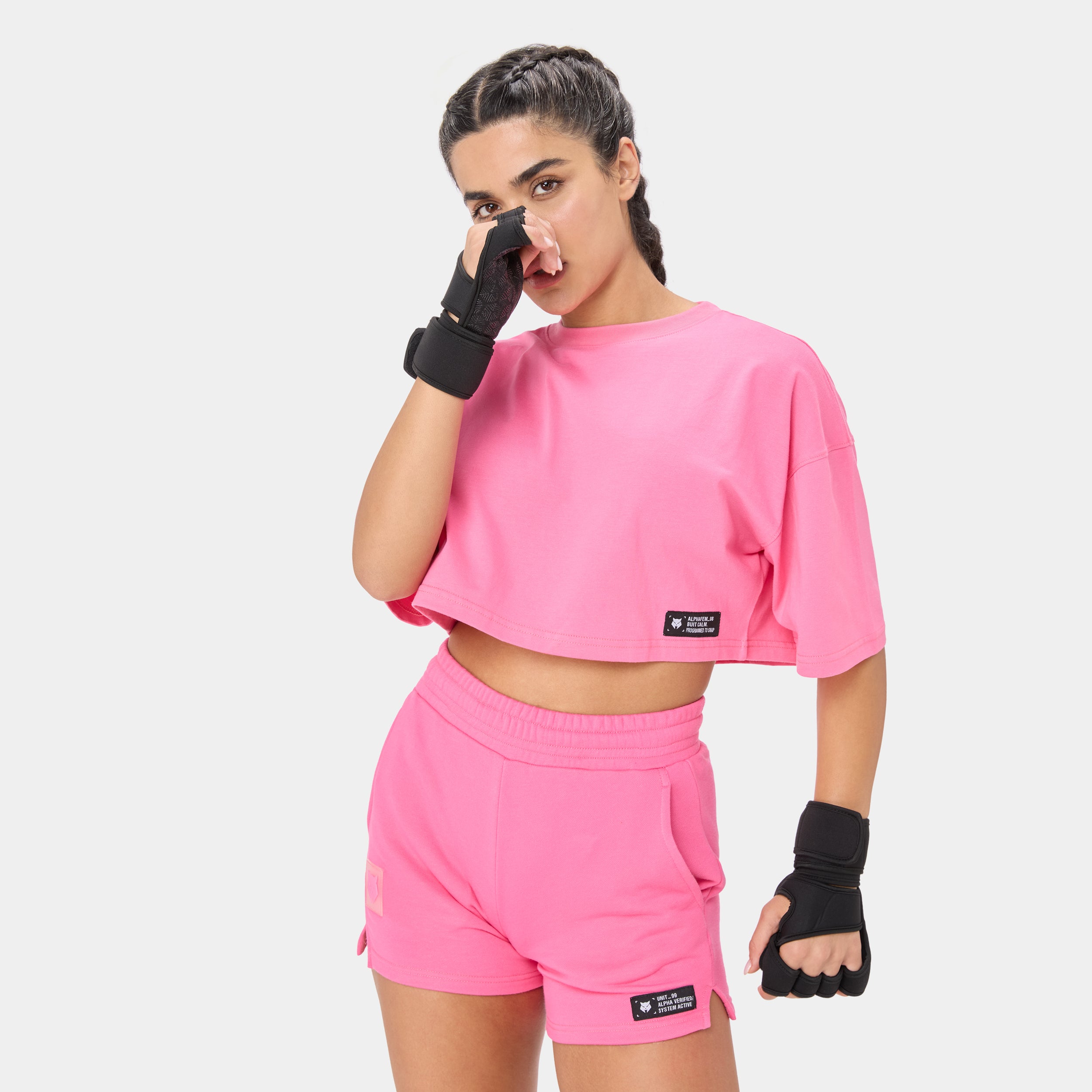 ALPHAFEM.08 CROP TOP — STORM ROSE — front view