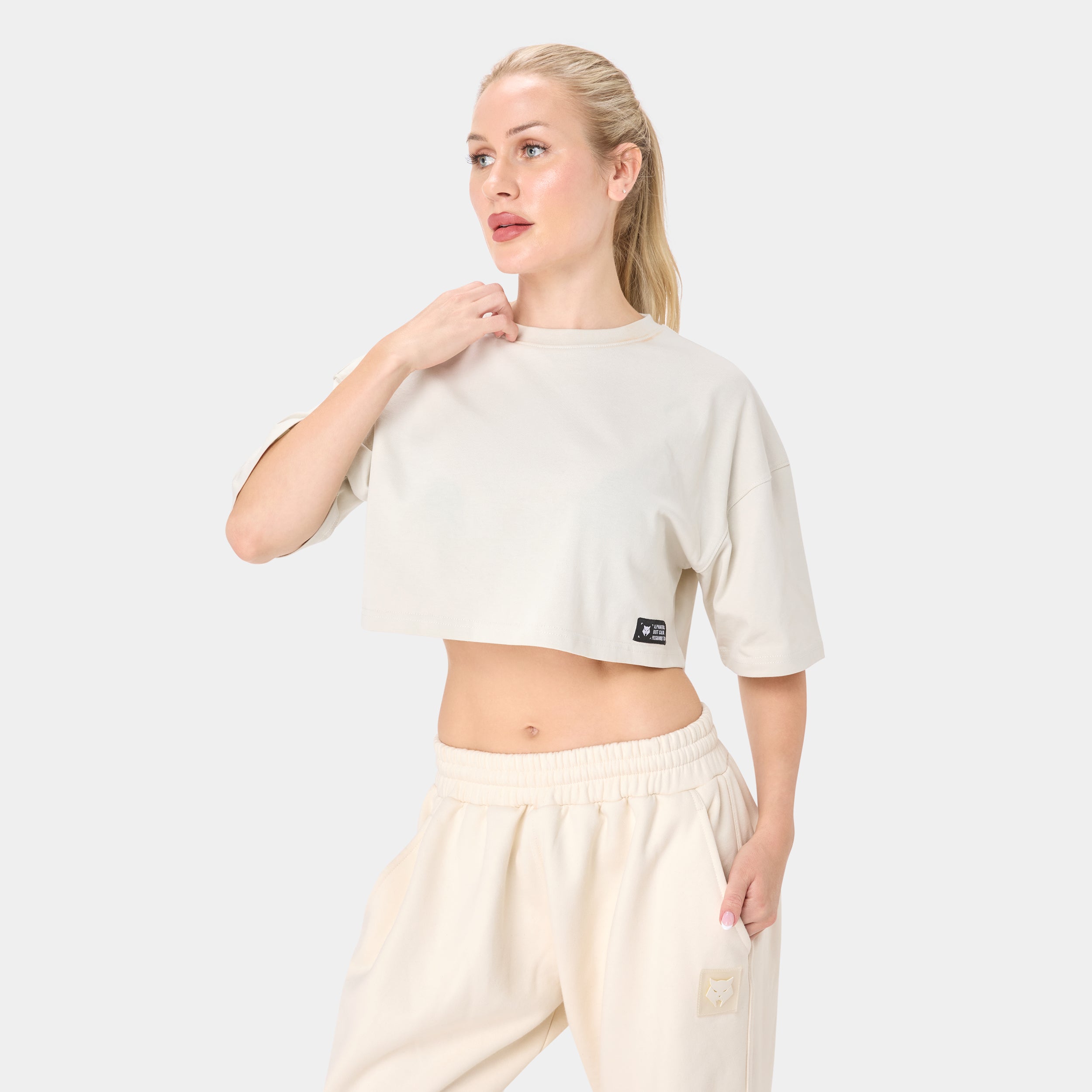 ALPHAFEM.08 CROP TOP — Tactical Beige — alternate angle/detail
