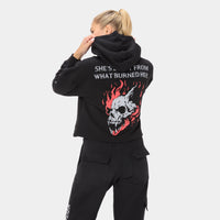 ALPHAFIRE CROP HOODIE — WAR BLACK