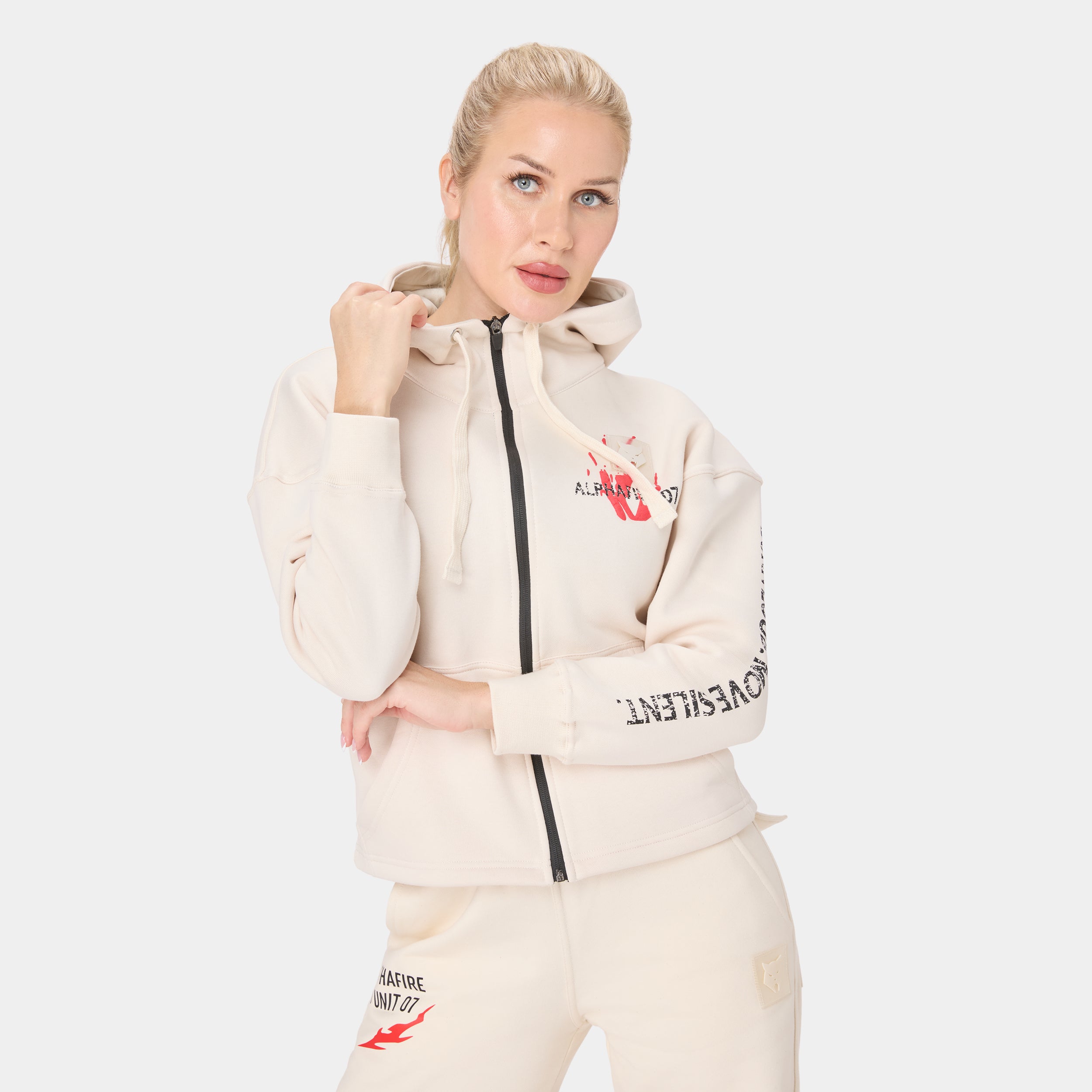 ALPHAFIRE CROP HOODIE — TACTICAL BIEGE