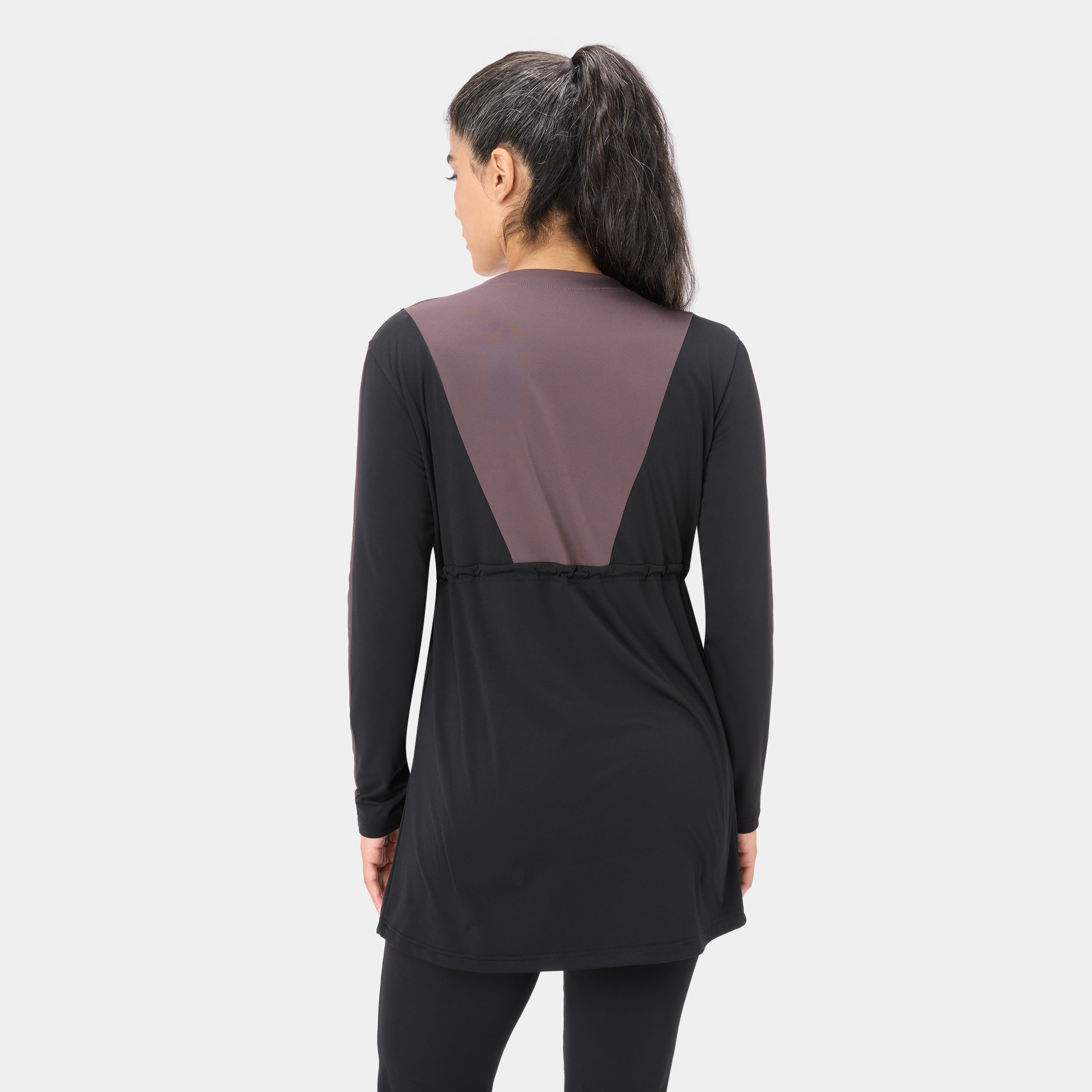 Onyx Flow Top Modest Dress – Black Burnt Mauve — back/alternate view, Onyx Flow Top Modest Dress – Black Burnt Mauve
