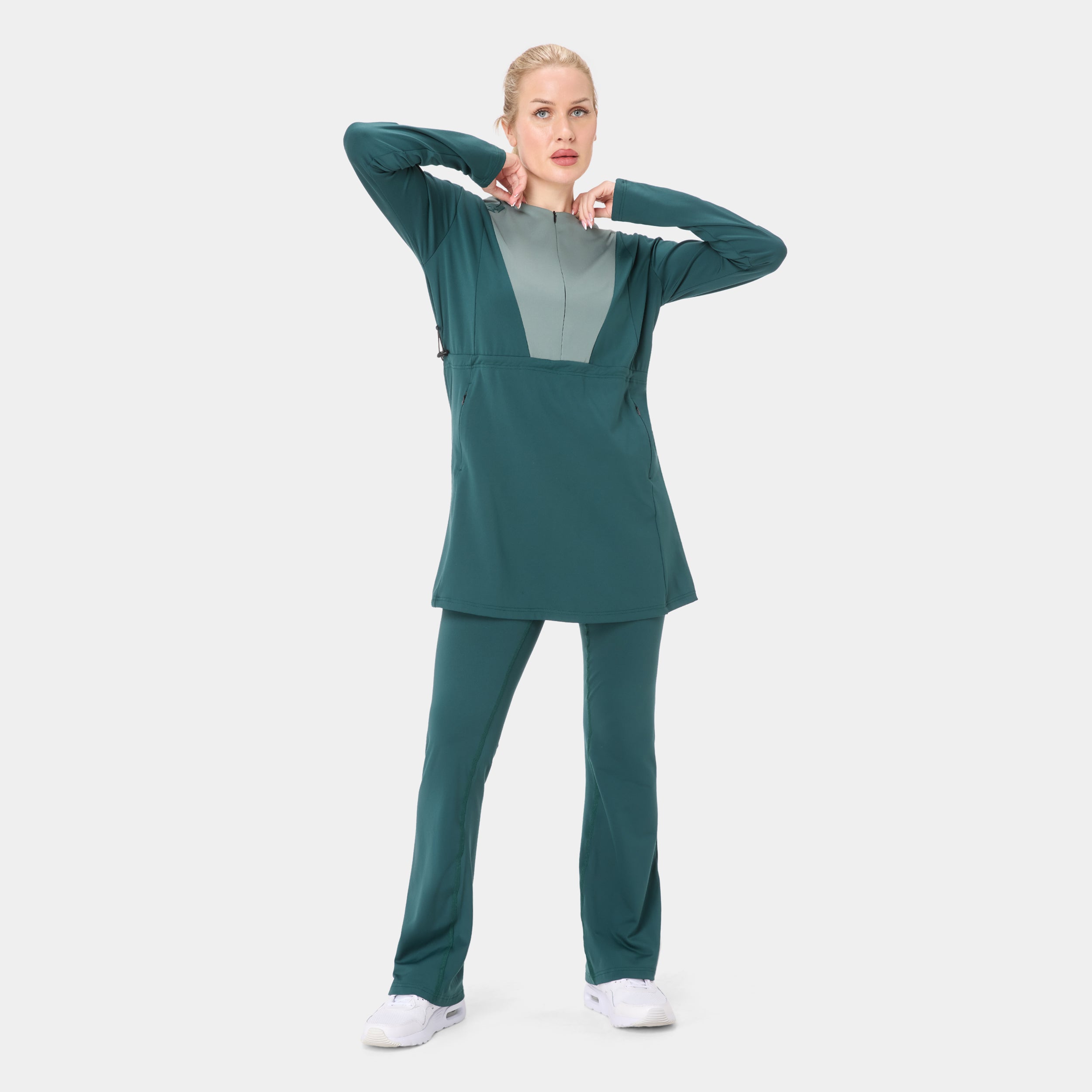 Onyx Flow Top Modest Dress – Alpha Forest Sage — Additional angle #4