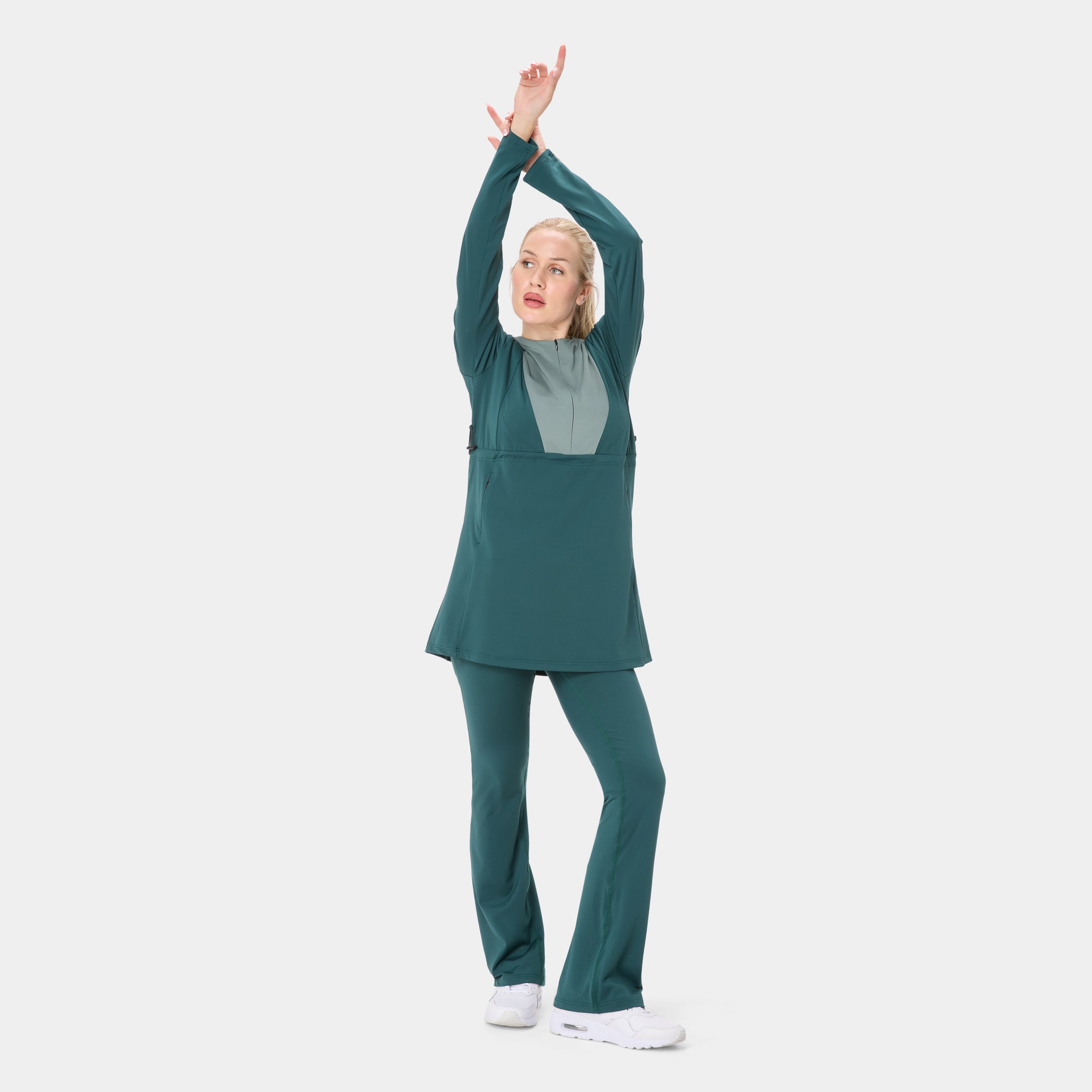 Onyx Flow Top Modest Dress – Alpha Forest Sage — Additional angle #5