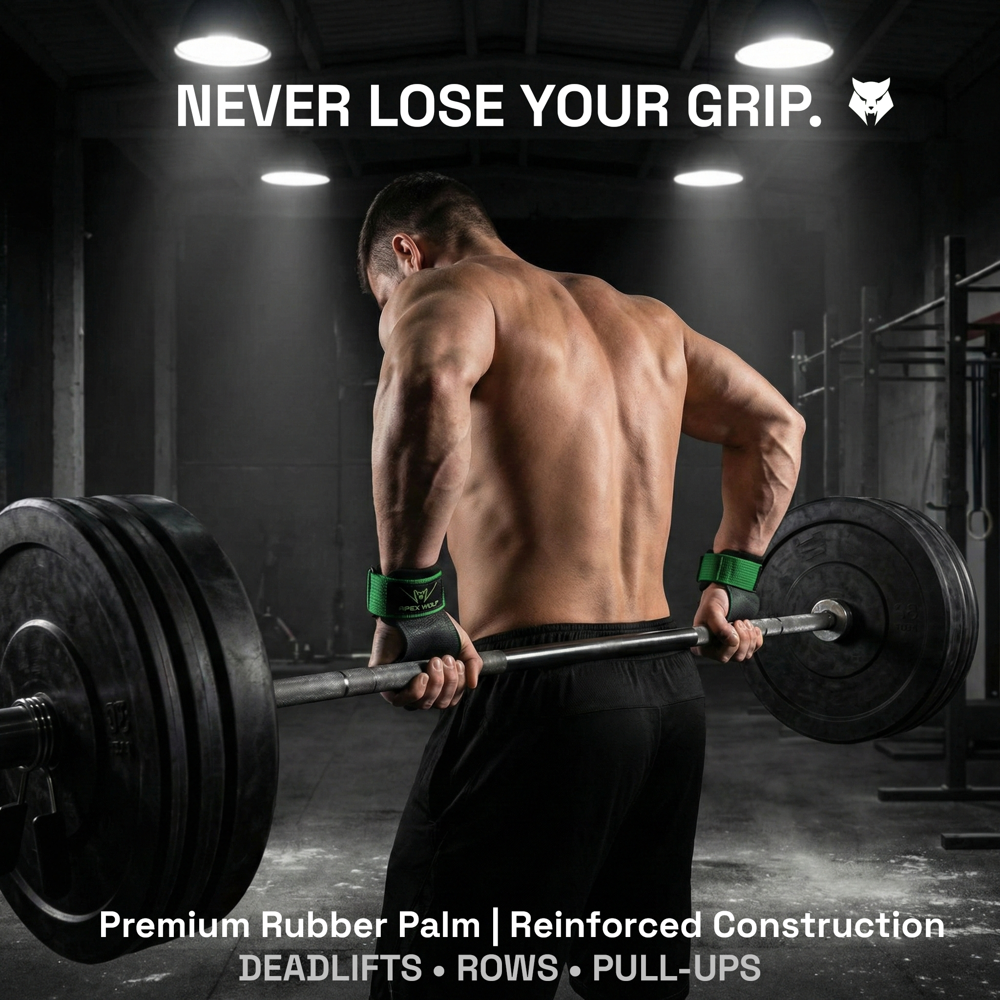 Iron Claw Lifting Grips (Pair) – Tactical Green — Side/detail angle