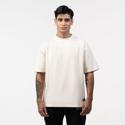 WOLFMODE_77 OVERSIZED TEE — BONE DUST — back view