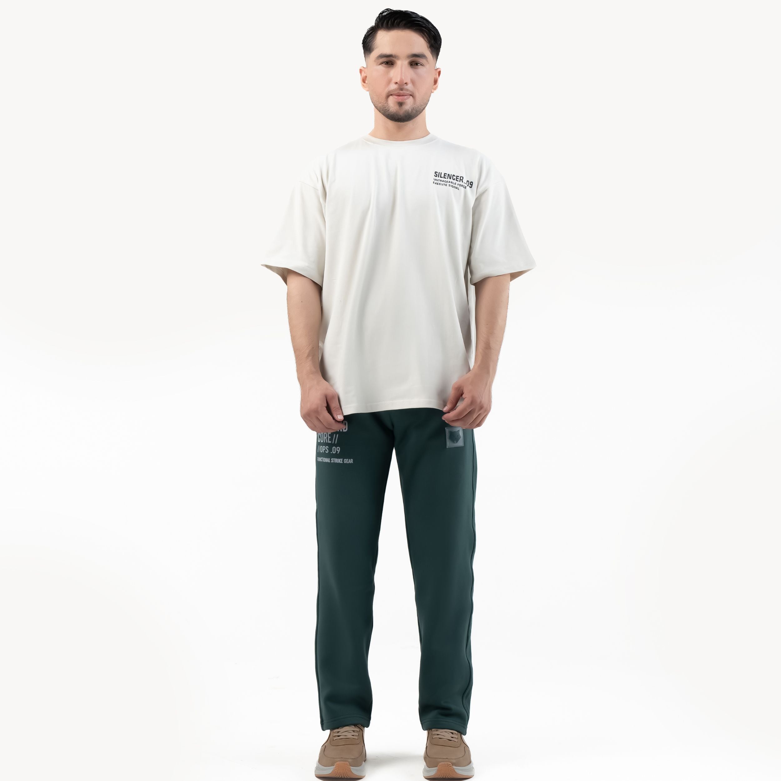 SILENCER 09 OVERSIZE TEE — TACTICAL BEIGE — angle 5 view, SILENCER 09 OVERSIZE TEE — TACTICAL BEIGE