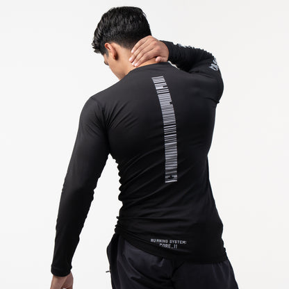 Ironsync_11 - war black — Rear view, black compression top with vertical barcode spine graphic and CORE_11 hem text
