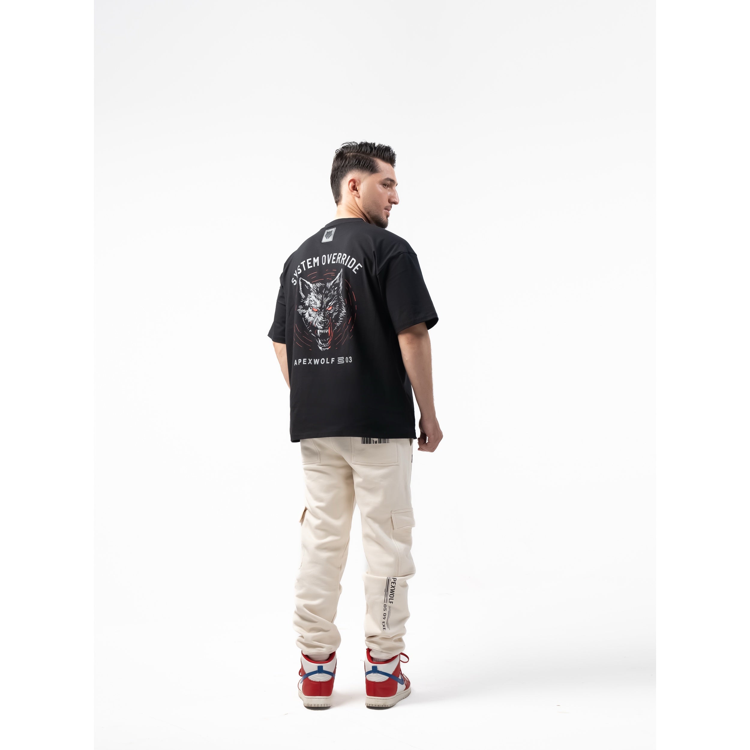 WOLFMODE_77 OVERSIZED TEE — WAR BLACK