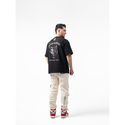 WOLFMODE_77 OVERSIZED TEE — WAR BLACK