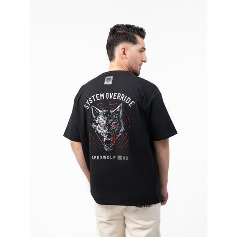 WOLFMODE_77 OVERSIZED TEE — WAR BLACK
