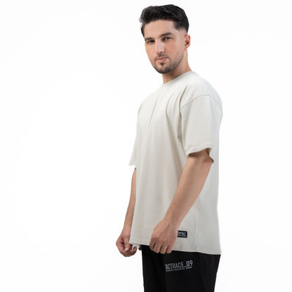 OPERATOR_77 OVERSIZED TEE — TACTICAL BEIGE — side/detail view, OPERATOR_77 OVERSIZED TEE — TACTICAL BEIGE