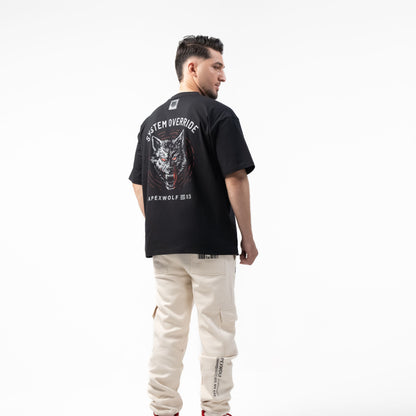 WOLFMODE_77 OVERSIZED TEE — WAR BLACK — side detail