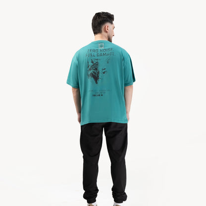 SILENCER 09 OVERSIZE TEE — ROUGE GREEN — angle 6 view, SILENCER 09 OVERSIZE TEE — ROUGE GREEN