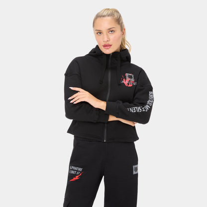 ALPHAFIRE CROP HOODIE — WAR BLACK