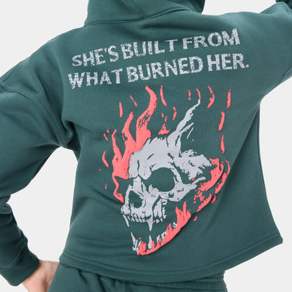 ALPHAFIRE CROP HOODIE — IRON FOREST