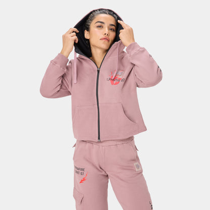 ALPHAFIRE CROP HOODIE — STORM ROSE