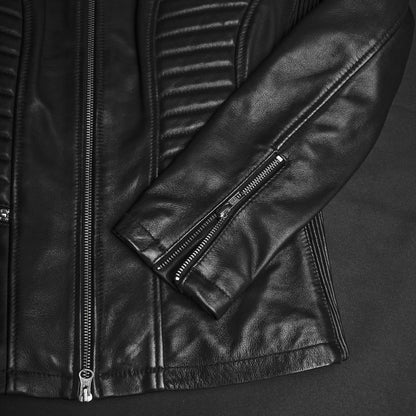 Valkyrie Black Leather Jacket — side detail