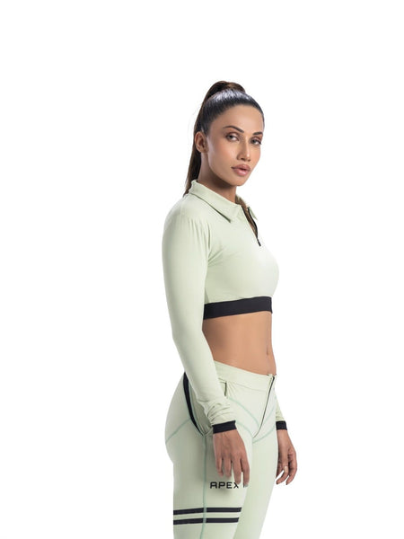 Sage Velocity Cropped Zip Top | Green Athletic Crop Top