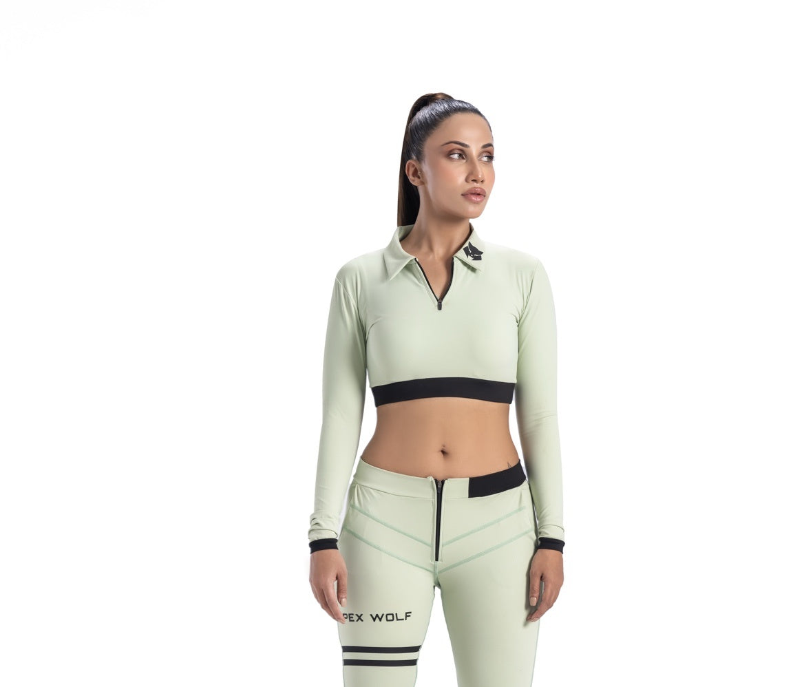Sage Velocity Cropped Zip Top