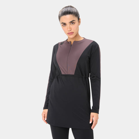 Onyx Flow Top Modest Dress – Black Burnt Mauve