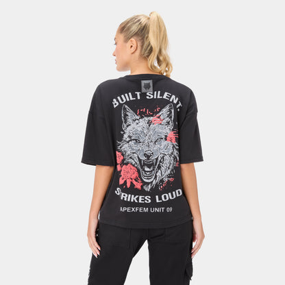SHEWOLF_09 OVERSIZED TEE — WAR BLACK