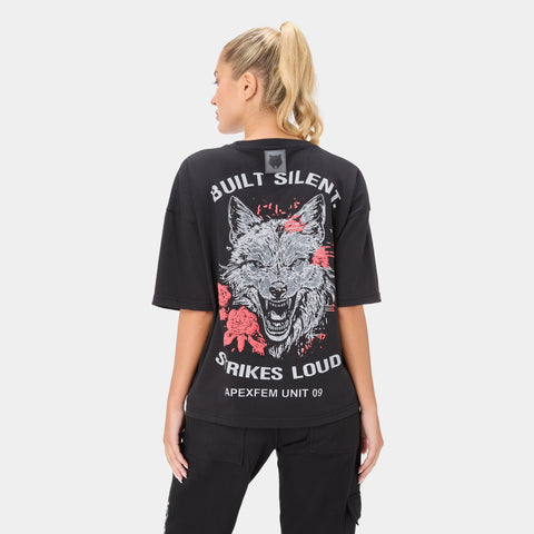 SHEWOLF_09 OVERSIZED TEE — WAR BLACK