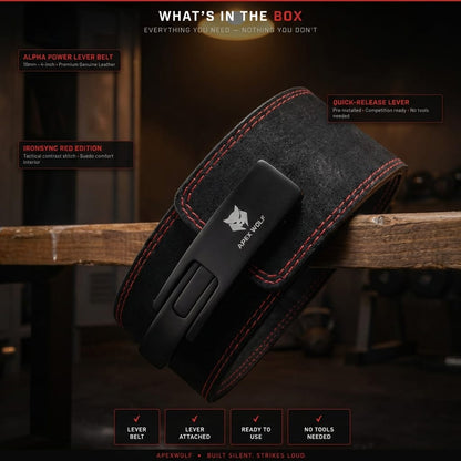ApexWolf Alpha Power Lever Belt | Red - back, white studio background, product image 2 of 4