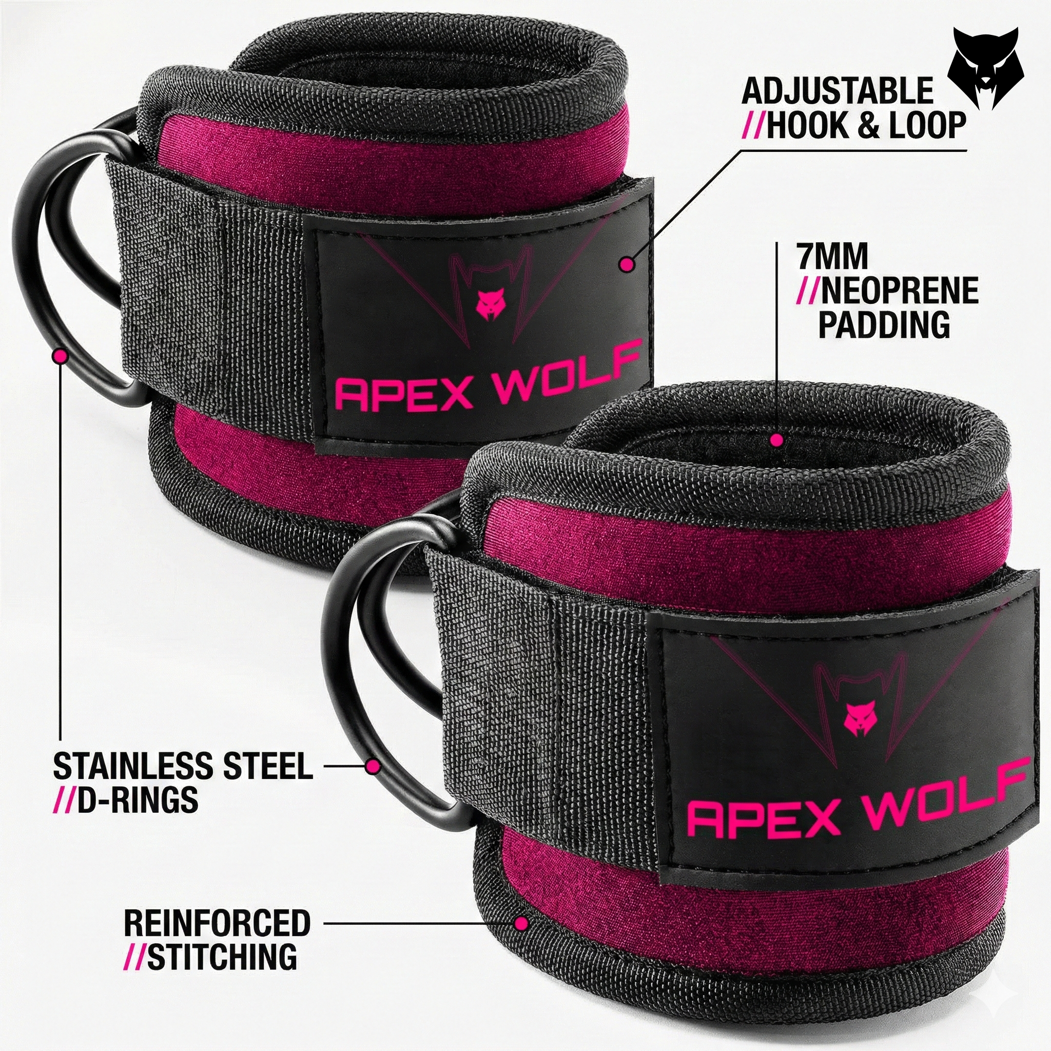 Power Grip Ankle Strap (Pair) - Stealth Pink — angle 6 view, Power Grip Ankle Strap (Pair) - Stealth Pink